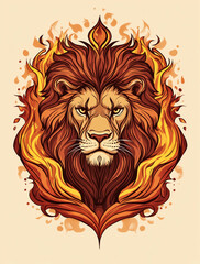 Obraz premium Fierce Lion with Fiery Mane in a Bold and Artistic Digital Illustration 