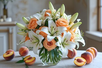 Enchanting Peach and White Lily Flower Arrangement with Vibrant Freshness and Dreamy Hues