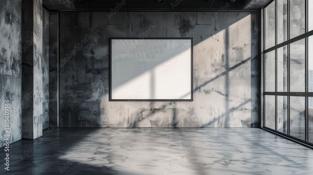 Aufkleber Sophisticated gallery wall featuring an empty frame ready for artistic expression in a modern, industrial space with natural light