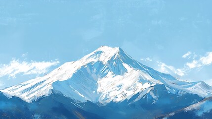 Majestic Snow-Capped Mountain Under Clear Blue Sky with Vivid White Clouds Above