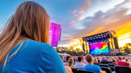 Young Woman Enjoying the Vibrant Atmosphere of an Outdoor Concert