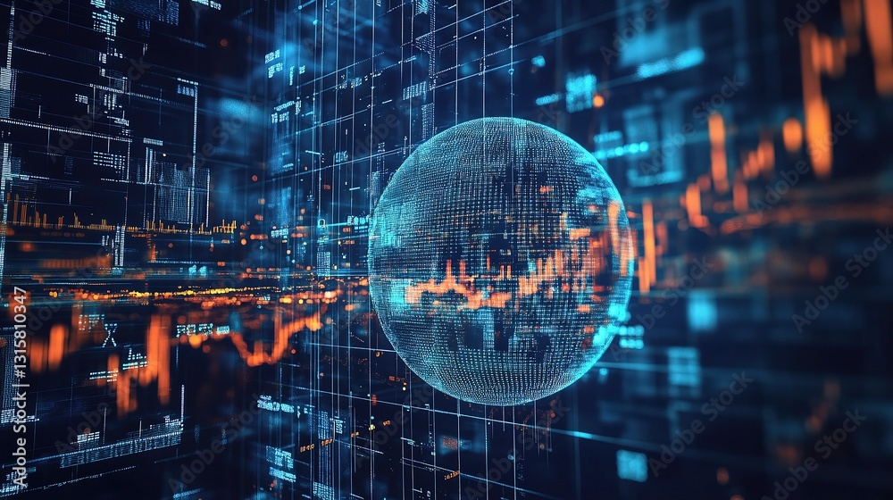 Poster abstract visualization of machine learning and financial data processing