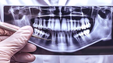 Dental X-ray image held by a gloved hand