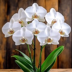 Obraz premium White orchids bloom wood background