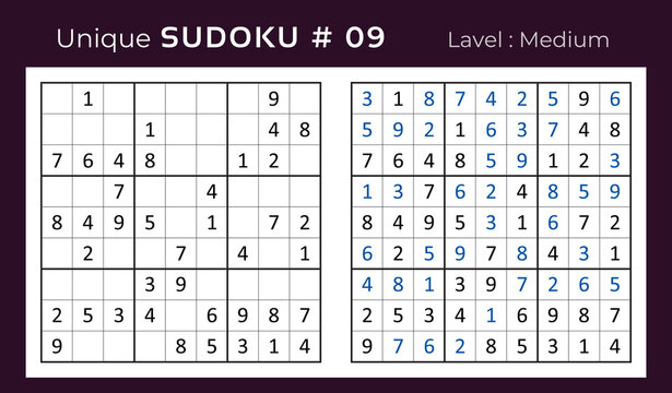 Vector sudoku puzzle with answer. Sudoku, number puzzle game with numbers for kids and adults.