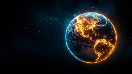 Obraz premium Stunning Digital Rendering of Earth with Glowing Continental Lights