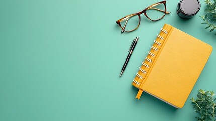 Infographic design featuring a book icon with a minimalist bookmark draped over the top along with sleek eyeglasses positioned next to it all on an isolated background