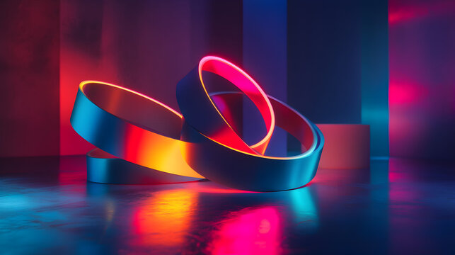 shapes reflected on a metallic surface, creating a dynamic light effect 