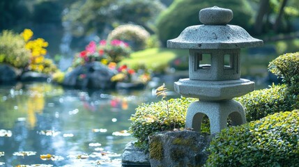 Naklejka premium Serene Stone Lantern in a Japanese Garden