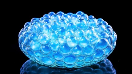 Abstract Blue Glass Bowl with Round Bubbles on Black Background
