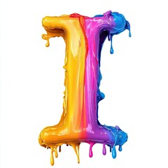 Stylized letters  made of dripping multicolored paint. Vibrant, glossy, and textured 3D typography on a white background.
