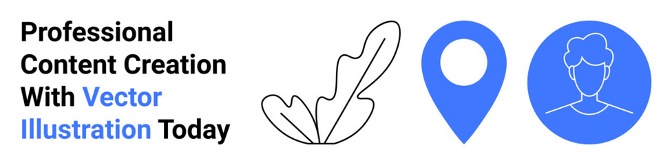 Profile avatar design, map location pin, and minimalistic leaf outline. Ideal for branding, marketing, personal profiles, location services, navigational tools, social media flat landing page banner