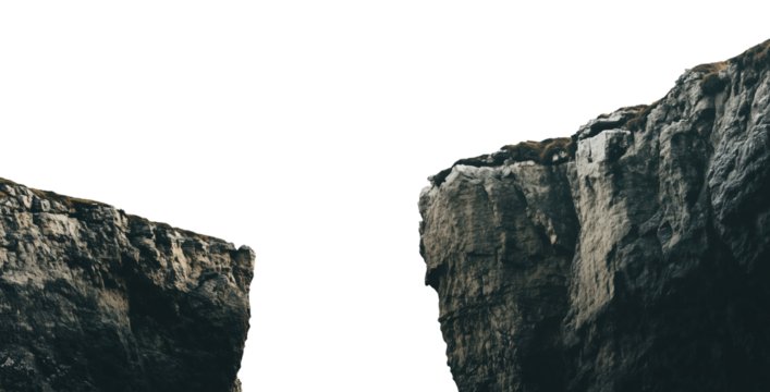 Two cliffs with a gap isolated on a transparent background