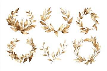 Ancient Greek-inspired metallic tattoos featuring laurel wreaths, isolated.