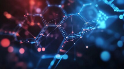 Obraz premium Complex Network: Digital Connectivity for Data Flow in Abstract Blue and Red Space.