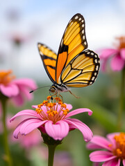 Obraz premium Danaus chrysipp butterfly sucking nectar on Asclepias curassavica flower close up.Sun Moon Lake National Scenic Area,Taiwan.High quality photo.For branding,calendar,postcard,screensaver,website.