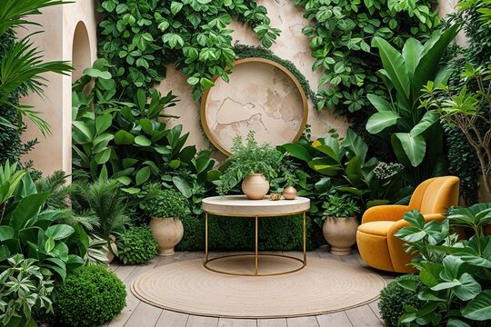 Lush Green Plants in Stylish Garden Environment with Inspirational Textured Backdrop