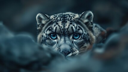 Fototapeta premium A powerful and majestic snow leopard, with striking spots and intense eyes, captured in the wild as a predator and big cat, showcasing its natural beauty and endangered status