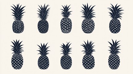 Set of stylized pineapples, graphic design, for print or web use
