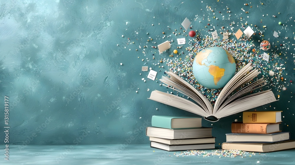 Poster infographic visualizing how reading and exploring books the globe and diverse community icons can bu