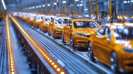 Assembly Line: Golden Cars in Production