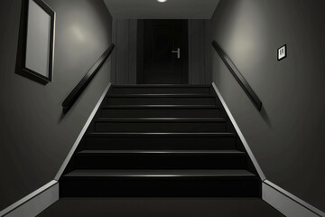 Dark Staircase Leading to Mysterious Door with Minimalistic Design in Contemporary Setting