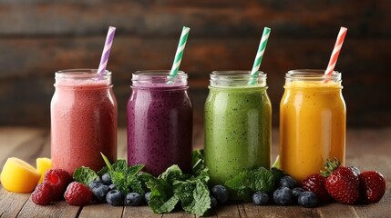 Refreshing Fruit Smoothies: A vibrant blend of colors and flavors