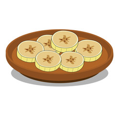 Banana Slices on Wooden Plate, Simple Food Illustration