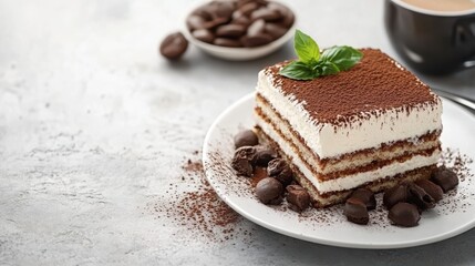 Indulge in a cozy tiramisu delight gourmet  close-up dessert inviting atmosphere mouthwatering treat