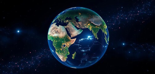 Night Earth globe illuminated by data network, stars,  data, galaxy