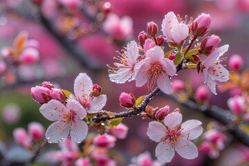 Obraz premium Vibrant Garden Full of Spring Blooms Dewy Petals and Fresh Buds