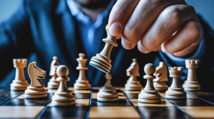 Strategic Chess Move: A Close-Up of a Hand Moving a King Piece on a Chessboard