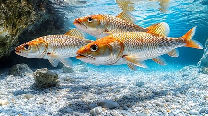 Naklejka premium Three Orange And White Fish Underwater