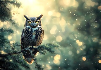 Majestic Owl Perched Elegantly on Ancient Branch in Soft Light