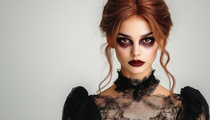 Woman In Dark Makeup And Lace Top Portrait
