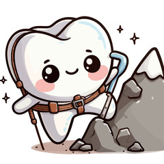 Adventurous mountain climber tooth with rope and gear vector illustration. Perfect for dental practice marketing that emphasizes overcoming challenges and reaching new heights.