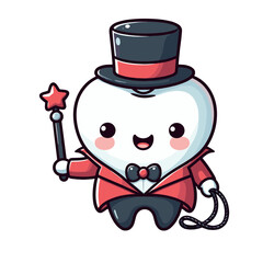 Elegant tooth magician in formal attire with wand and bowtie vector illustration. Perfect for transforming dental visits into magical experiences and making dental anxiety disappear.