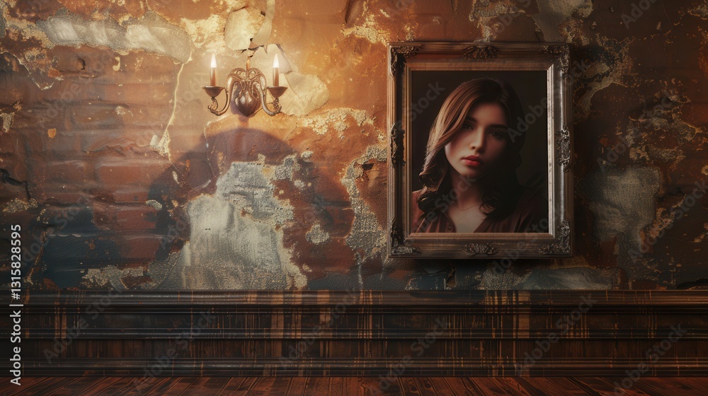 Poster Sophisticated portrait on a rustic gallery wall with artistic lighting for professional display and creative expression