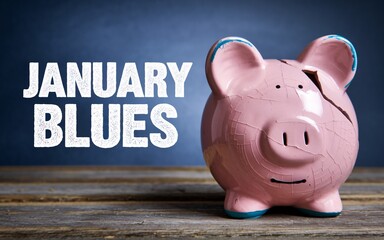 January blues, Broken piggy bank, January blues, wooden table (2)