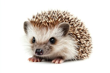 Fototapeta premium Baby hedgehog sitting with its quills slightly raised, isolated.