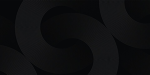 Abstract black glowing geometric lines modern shiny gray circle lines pattern, Modern black gray gradient rings