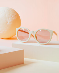 Stylish Beige Sunglasses On Artistic Pastel Background Display