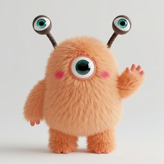 3D Cute Monster Peach Fluffy Collection for Kids stock illustration, Cartoon kawaii colorful scary funny character, 3D render, realistic, toy monster