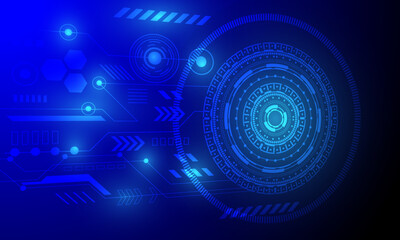 blue lines circle circuit cyberspace with neon light abstract high technology background