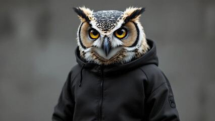 Editorial style photograph of cool cute and adorable humanoid owl generative ai, 869