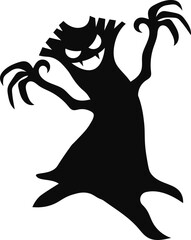 Spooky Halloween Tree with Flat Design. Isolated Vector Silhouette.