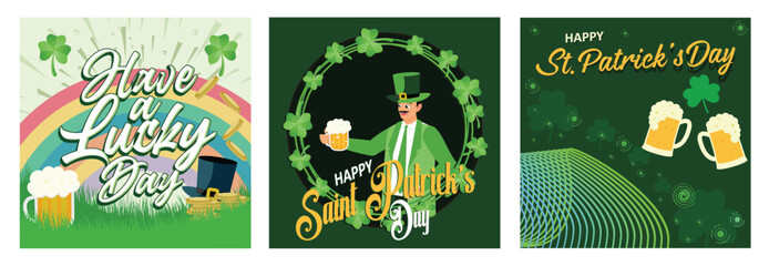 Obraz premium St. Patrick's Day Celebration Patrick's with Leprechaun, beer, rainbow and clover.