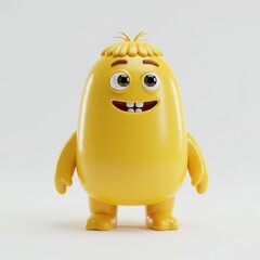 3D Cute Monster yellow adorable Collection for Kids stock illustration, Cartoon kawaii colorful scary funny character, 3D render, realistic, toy monster