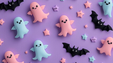 Spooky Halloween Ghosts Surrounded by Purple Background Creating Eerie Vibe