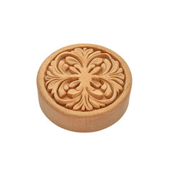 Circular Wooden Carving with Intricate Floral Design Isolated on transparent background